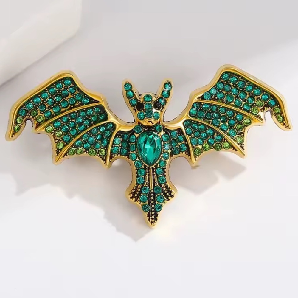 Vampire Bat Green Crystal Brooch